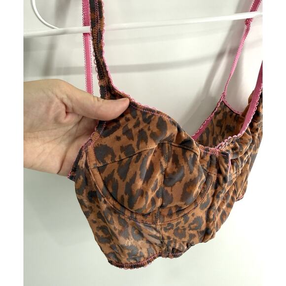 Out From Under Urban Outfitters Lace Mesh Corset Bustier Top Med Brown Leopard - Picture 3 of 6